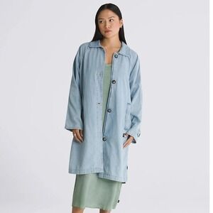 Vans Womens Skate Mac Denim Button Up Coat Light Blue Wash Longline Jacket Large